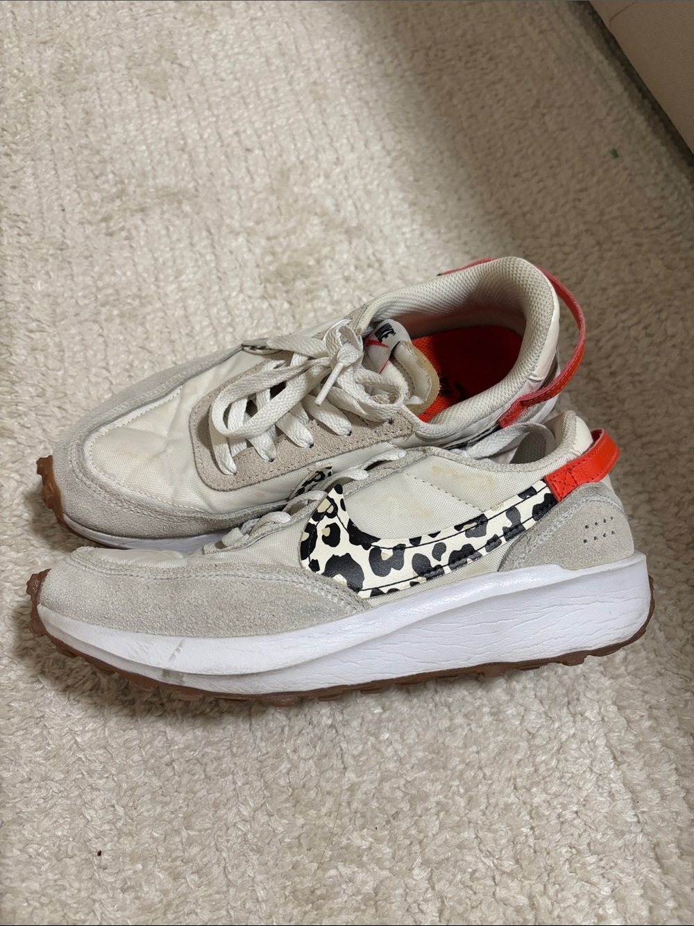 Nike Kids Cream and Red Leopard Swoosh Sneakers
